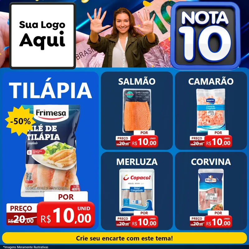 Modelo de Rede Social para Feed Facebook com o tema Nota 10 para Peixaria