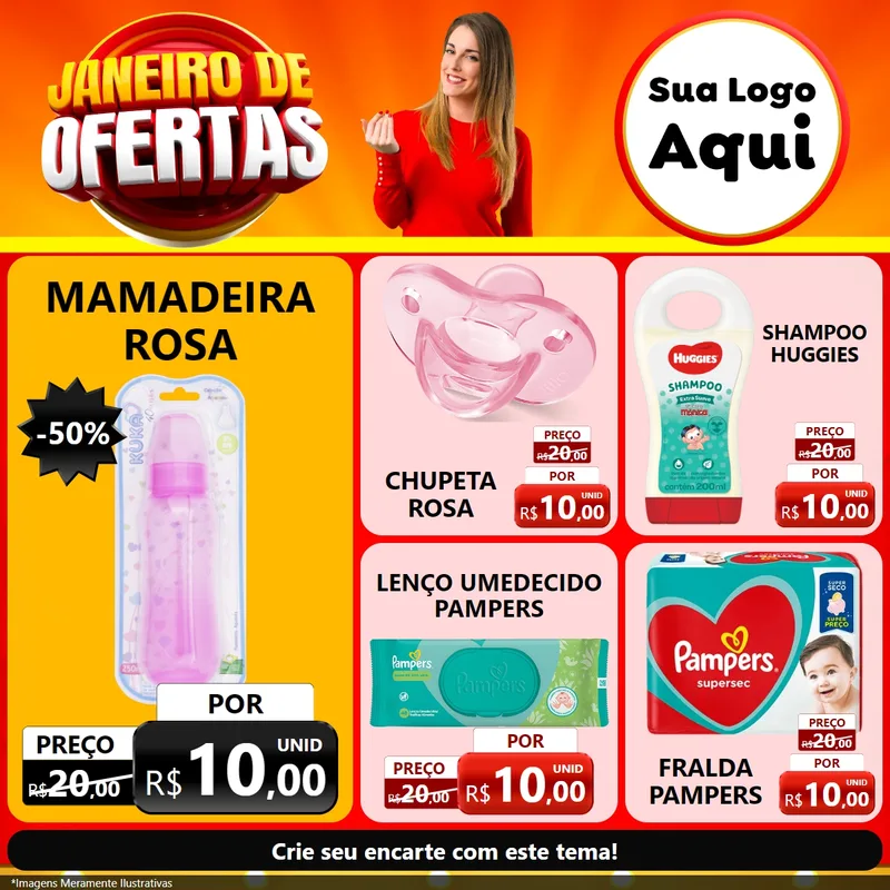 Modelo de Rede Social para Feed Facebook com o tema Janeiro de Ofertas para Bebês
