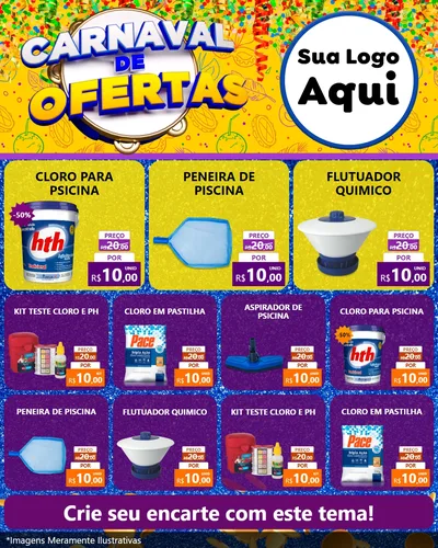 Modelo de Rede Social para Feed Instagram com o tema Carnaval de Ofertas para Produtos para Piscina