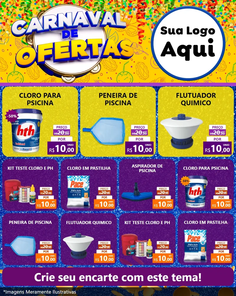Modelo de Rede Social para Feed Instagram com o tema Carnaval de Ofertas para Produtos para Piscina