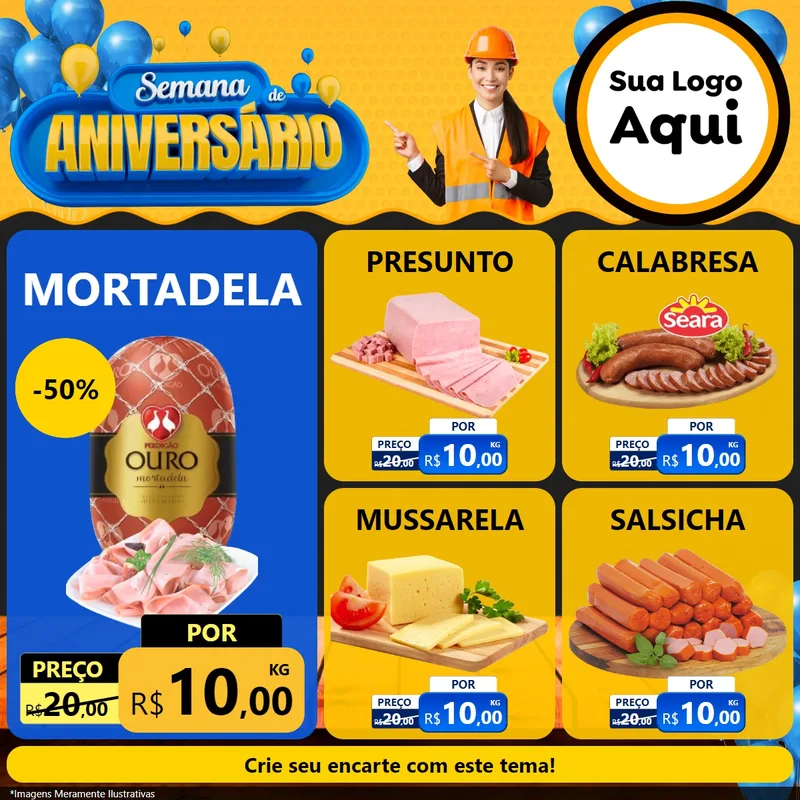 Modelo de Rede Social para Feed Facebook com o tema Semana de Aniversário para Frios e Laticínios