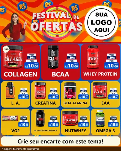 Modelo de Rede Social para Feed Instagram com o tema Festival de Ofertas para Suplementos alimentares