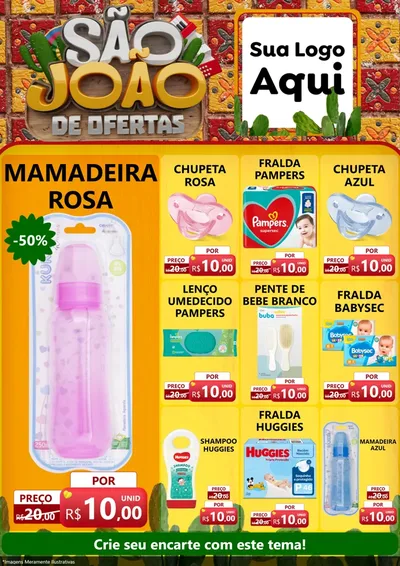 Modelo de Encarte para Encarte A4 Vertical com o tema São João de Muitas Ofertas - Junina para Bebês