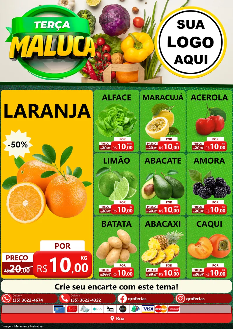 Modelo de Encarte para Encarte A4 Vertical com o tema Terça Maluca - Hortifrúti para Hortifrúti