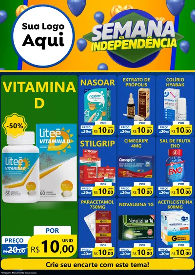Modelo de Encarte para Encarte A4 Vertical com o tema Semana da Independência para Farmácia