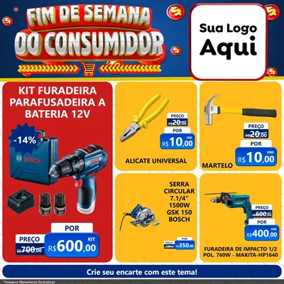 Modelo de Rede Social para Feed Facebook com o tema Fim de Semana do Consumidor para Maquinas e Ferramentas