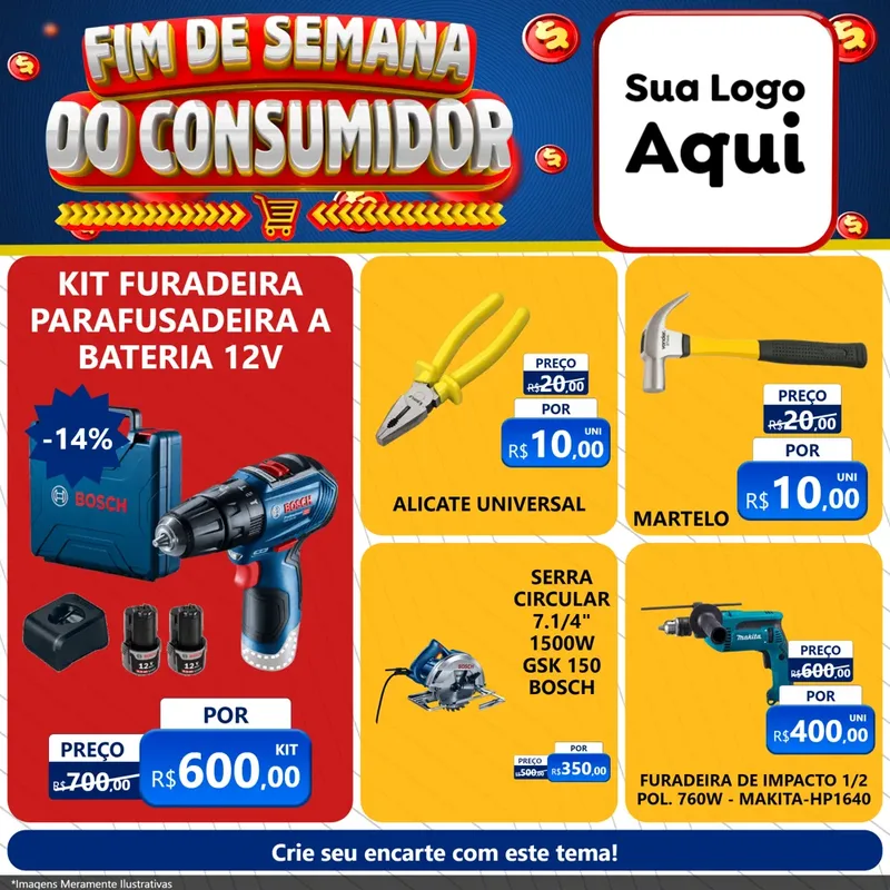 Modelo de Rede Social para Feed Facebook com o tema Fim de Semana do Consumidor para Maquinas e Ferramentas