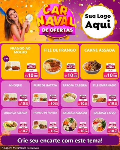 Modelo de Rede Social para Feed Instagram com o tema Carnaval de Ofertas para Restaurante