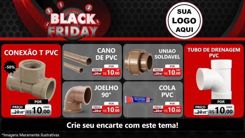 Modelo de TV para TV Horizontal com o tema Black Friday para Tubos e conexões