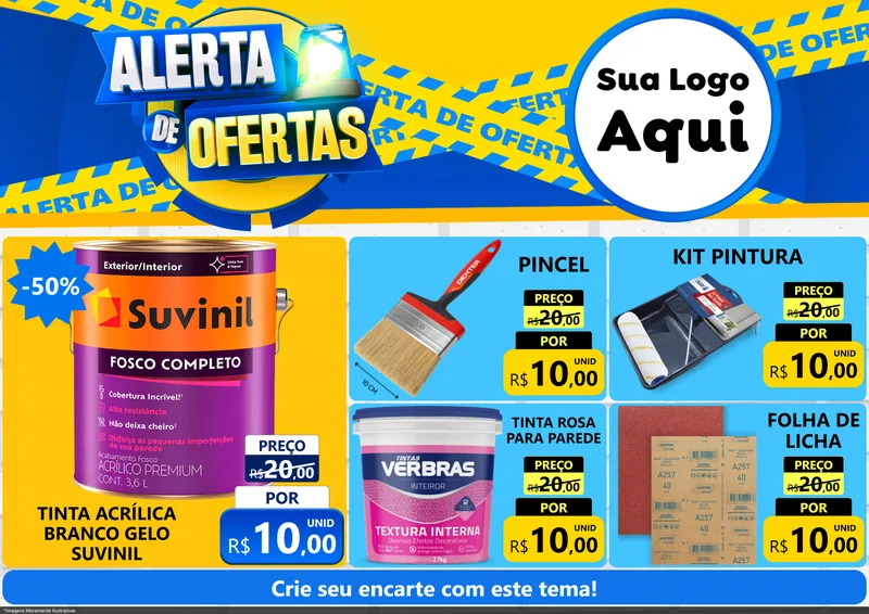Modelo de Encarte para Encarte A4 Horizontal com o tema Alerta de Ofertas para Tintas e Ferramentas