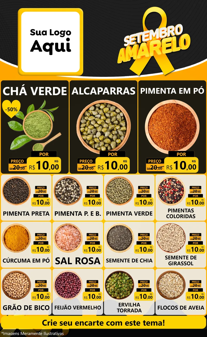 Modelo de Encarte para Encarte Grande com o tema Setembro Amarelo para Produtos Naturais