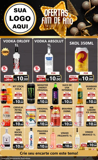 Modelo de Encarte para Encarte Grande com o tema Ofertas de Fim de Ano para Distribuidora de bebidas