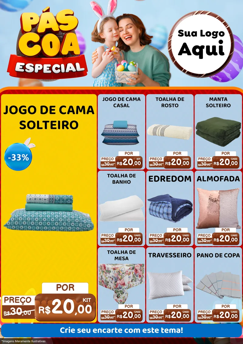 Modelo de Encarte para Encarte A4 Vertical com o tema Páscoa Especial para Cama, Mesa e Banho