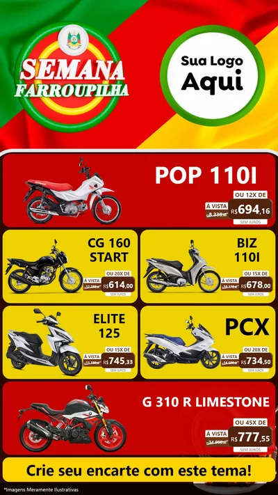 Modelo de TV para TV Vertical com o tema Semana Farroupilha para Concessionaria de Motos