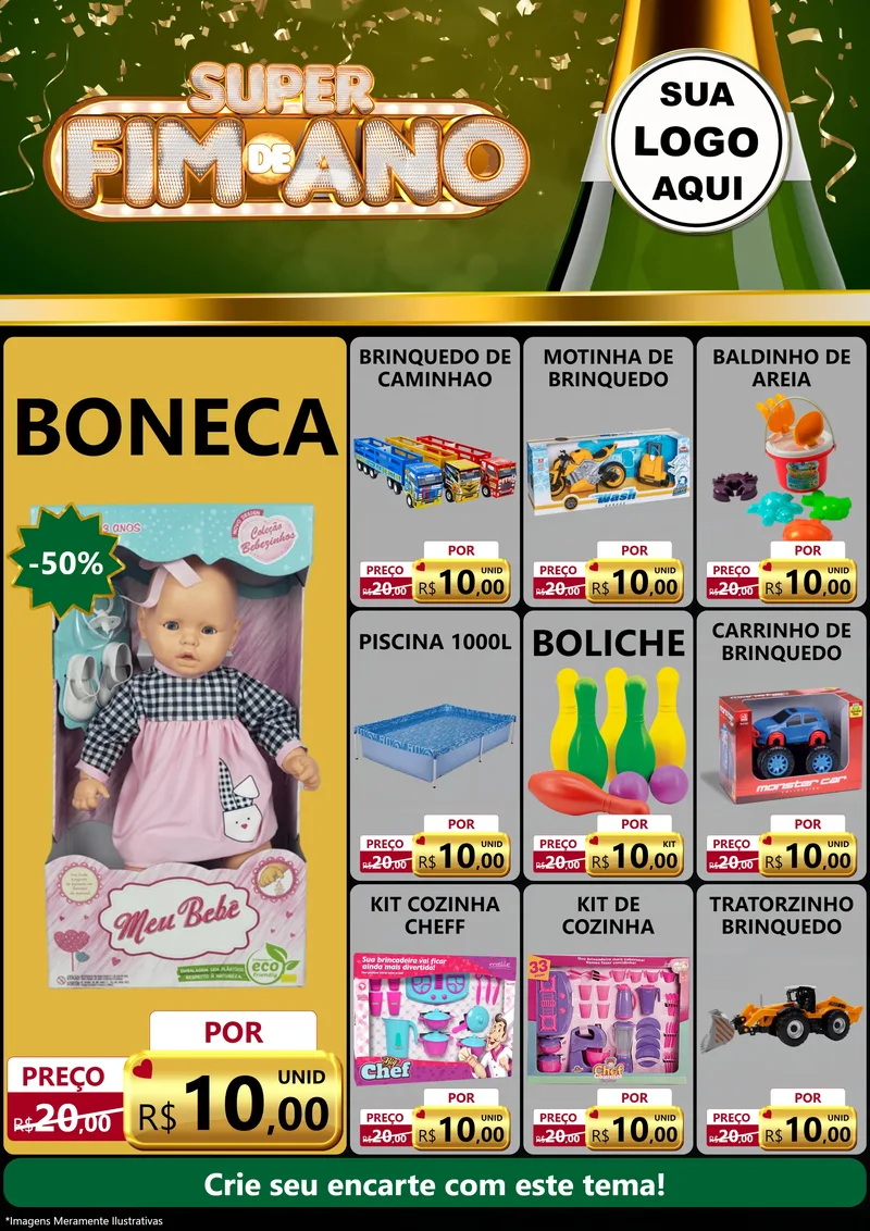 Modelo de Encarte para Encarte A4 Vertical com o tema Super Fim de Ano para Brinquedos