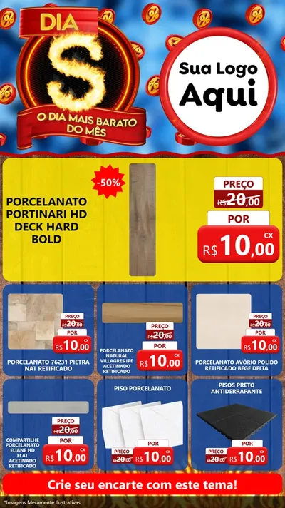 Modelo de Rede Social para Stories com o tema Dia S - O Dia Mais Barato Do Mês para Pisos e revestimentos