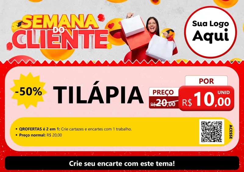 Modelo de Cartaz para Cartaz A4 Horizontal com o tema Semana do Cliente para Peixaria