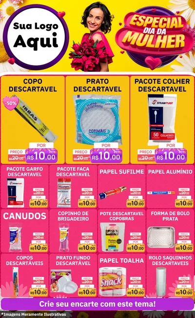 Modelo de Encarte para Encarte Grande com o tema Especial Dia da Mulher para Embalagens