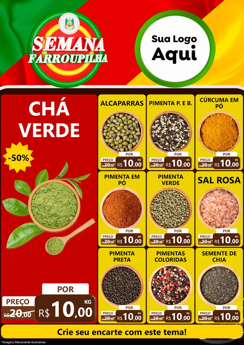 Modelo de Encarte para Encarte A4 Vertical com o tema Semana Farroupilha para Produtos Naturais