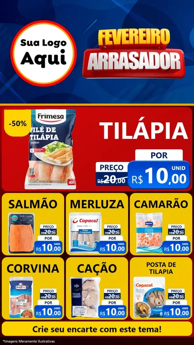 Modelo de Rede Social para Stories com o tema Fevereiro Arrasador para Peixaria