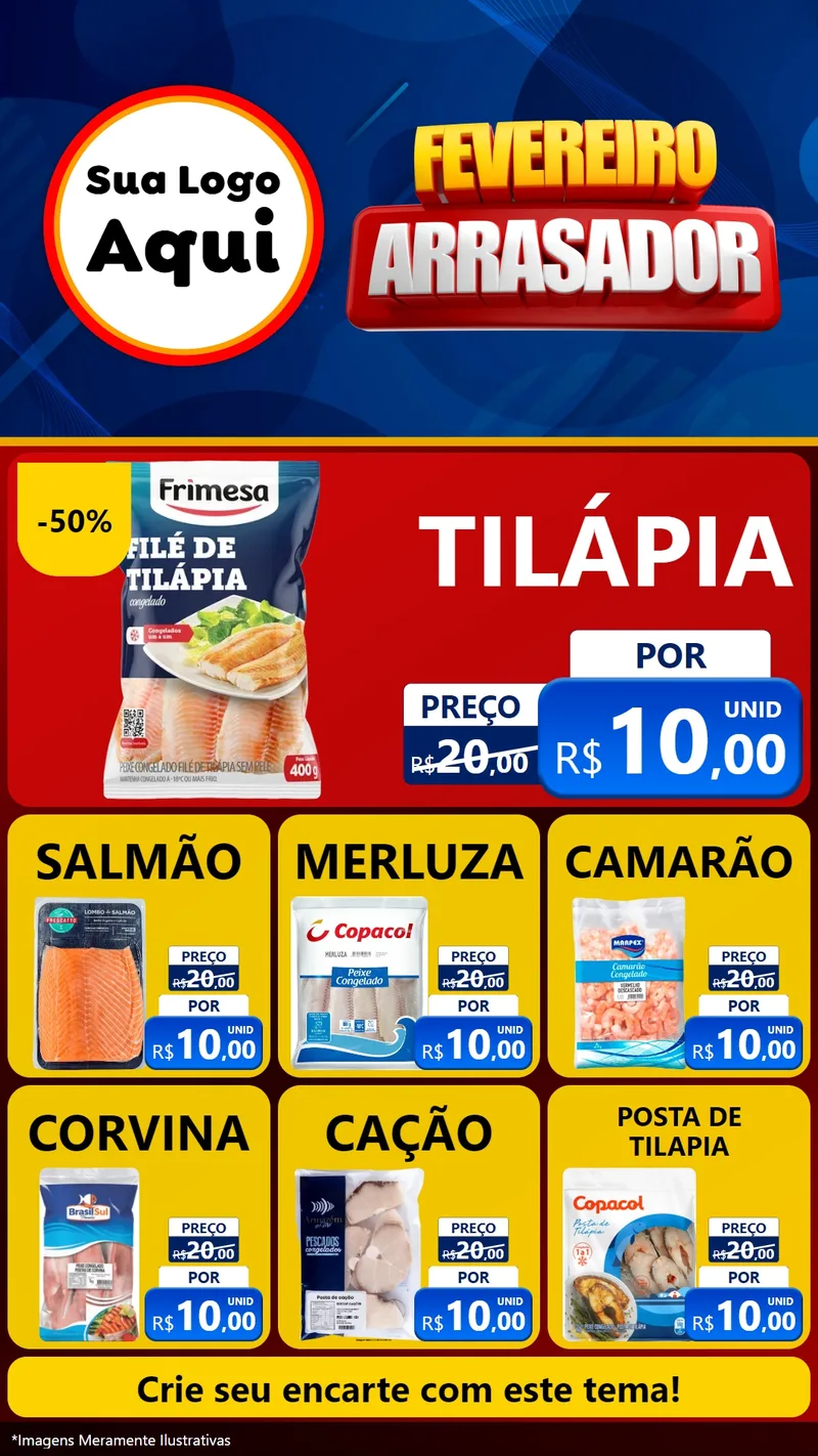 Modelo de Rede Social para Stories com o tema Fevereiro Arrasador para Peixaria