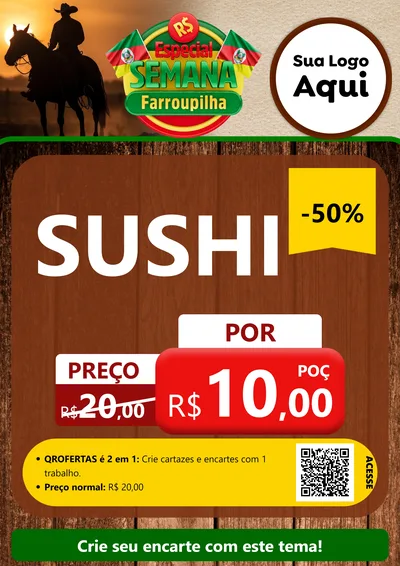 Modelo de Cartaz para Cartaz A4 Vertical com o tema Especial Semana Farroupilha para Comida japonesa
