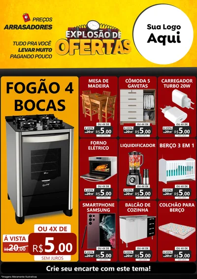 Modelo de Encarte para Encarte A4 Vertical com o tema Explosão de Ofertas para Móveis e Eletro