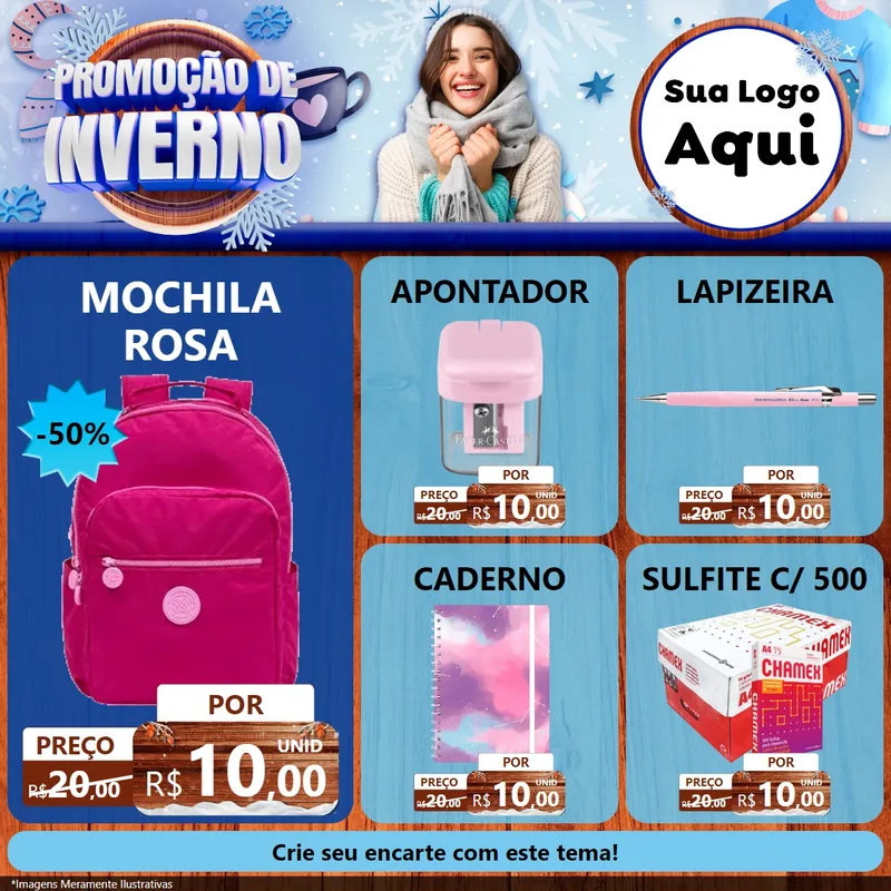 Modelo de Rede Social para Feed Facebook com o tema Promoção de Inverno para Papelaria