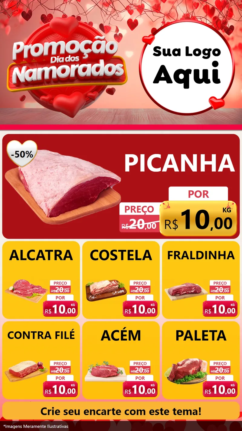 Modelo de Rede Social para Stories com o tema Promoção Dia dos Namorados para Açougue