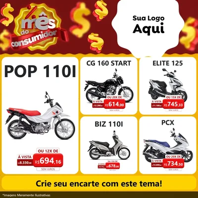 Modelo de Rede Social para Feed Facebook com o tema Mês do consumidor para Concessionaria de Motos