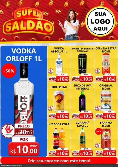 Modelo de Encarte para Encarte A4 Vertical com o tema Super Saldão para Distribuidora de bebidas
