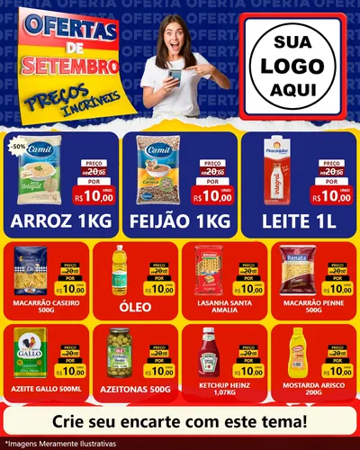 Modelo de Rede Social para Feed Instagram com o tema Ofertas de Setembro - Preços Incríveis para Supermercado