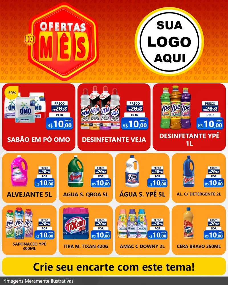 Modelo de Rede Social para Feed Instagram com o tema Ofertas do Mês para Produtos de Limpeza