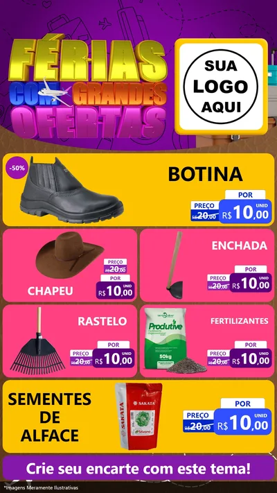 Modelo de TV para TV Vertical com o tema Férias com Grandes Ofertas para Agropecuária