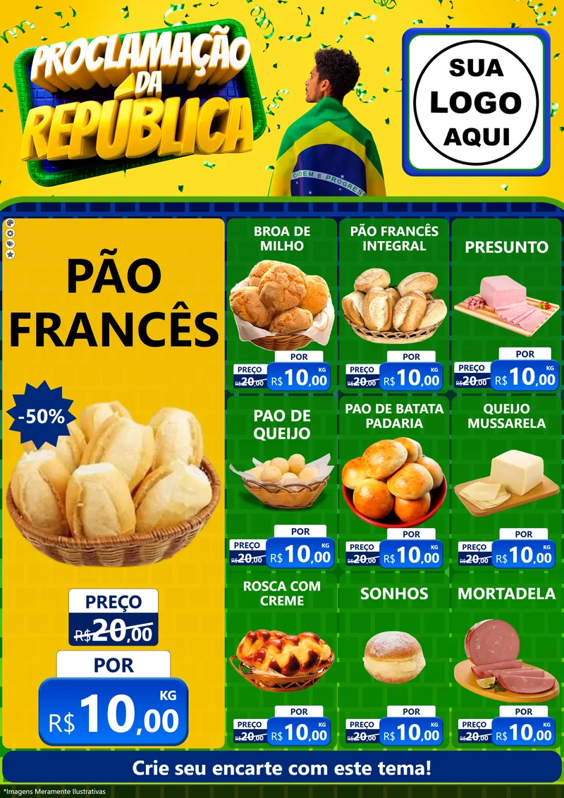 Modelo de Encarte para Encarte A4 Vertical com o tema Proclamação da República para Padaria