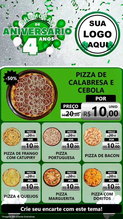 Modelo de Rede Social para Stories com o tema Promoção de Aniversário - 4 Anos para Pizzaria