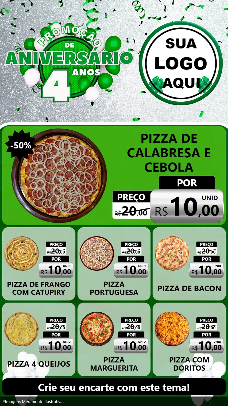 Modelo de Rede Social para Stories com o tema Promoção de Aniversário - 4 Anos para Pizzaria