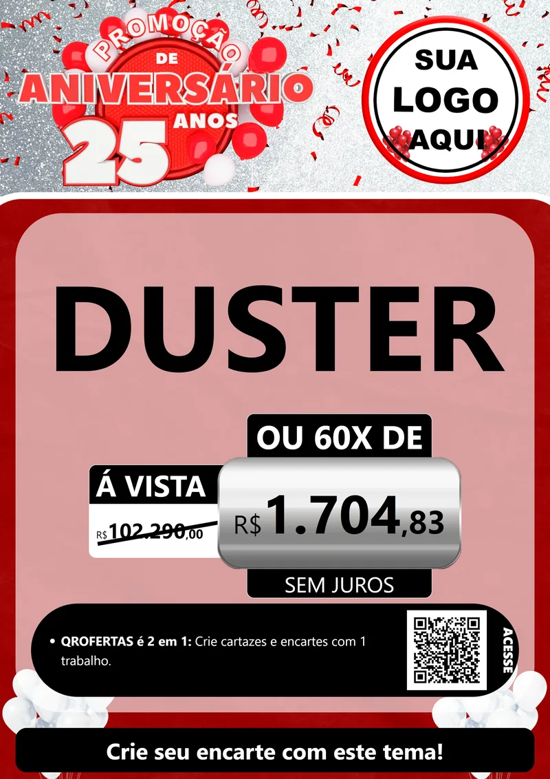 Modelo de Cartaz para Cartaz A4 Vertical com o tema Promoção de Aniversário - 25Anos para Concessionaria de Carros