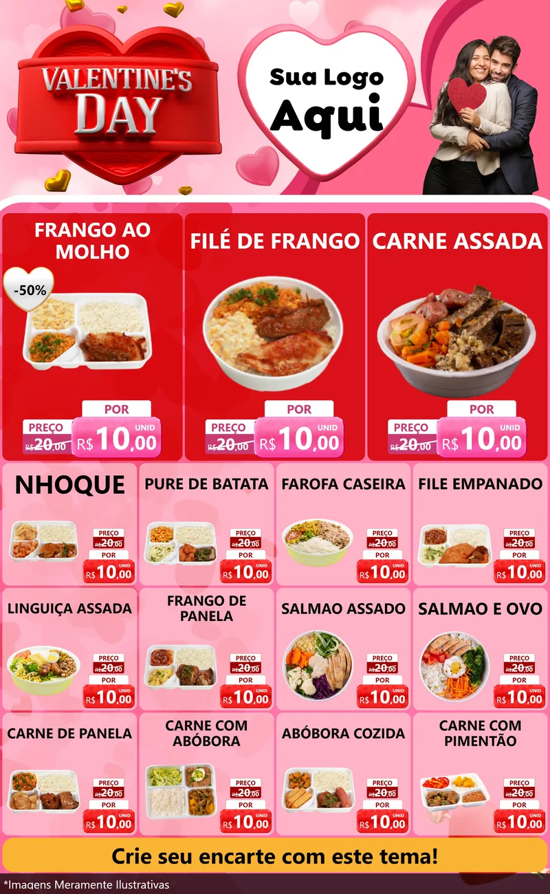 Modelo de Encarte para Encarte Grande com o tema Valentine's Day para Restaurante