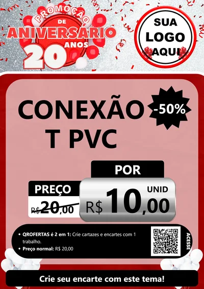 Modelo de Cartaz para Cartaz A4 Vertical com o tema Promoção de Aniversário - 20 Anos para Tubos e conexões