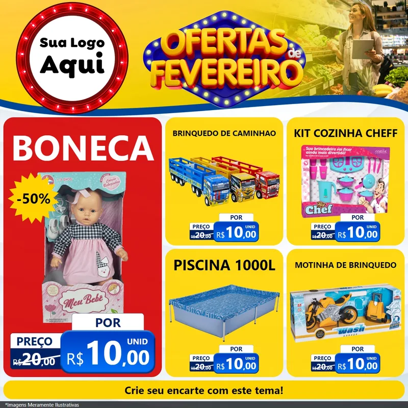 Modelo de Rede Social para Feed Facebook com o tema Ofertas de Fevereiro para Brinquedos