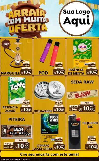 Modelo de Encarte para Encarte Grande com o tema Ofertas de São João - Junina para Tabacaria