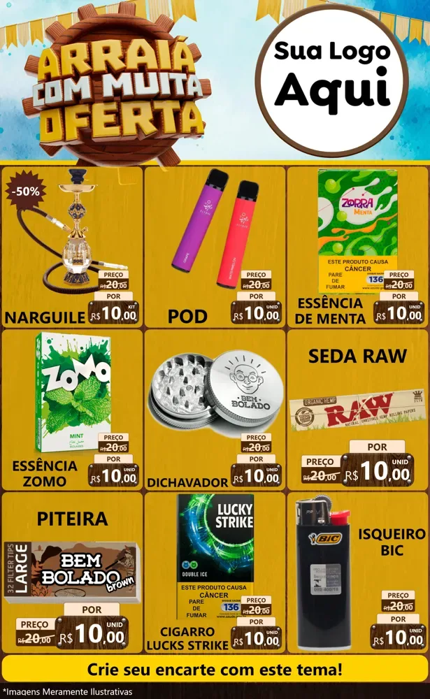 Modelo de Encarte para Encarte Grande com o tema Ofertas de São João - Junina para Tabacaria