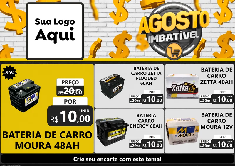 Modelo de Encarte para Encarte A4 Horizontal com o tema Agosto imbatível para Baterias Elétricas