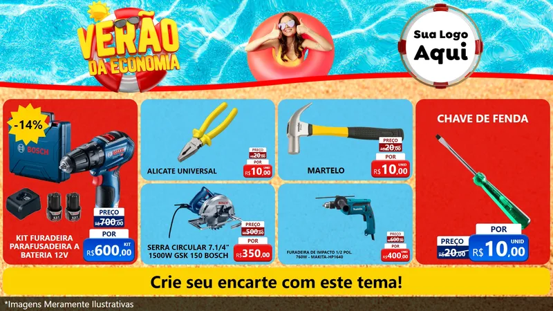 Modelo de TV para TV Horizontal com o tema Verão da Economia para Maquinas e Ferramentas