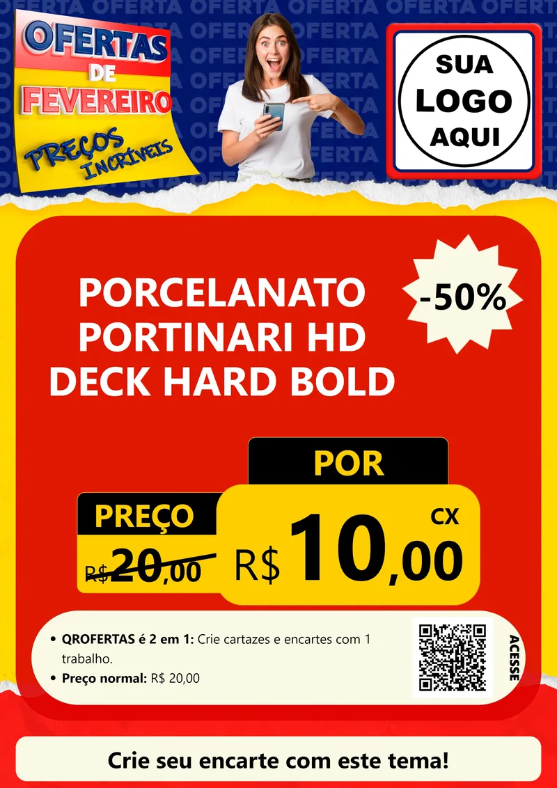 Modelo de Cartaz para Cartaz A4 Vertical com o tema Ofertas de Fevereiro - Preços Incríveis para Pisos e revestimentos