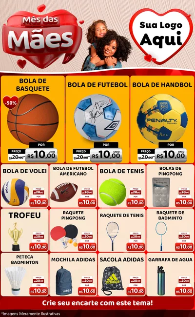 Modelo de Encarte para Encarte Grande com o tema Mês das Mães para Artigos Esportivos