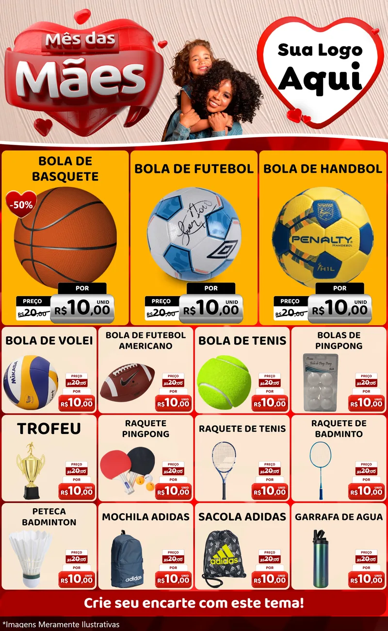 Modelo de Encarte para Encarte Grande com o tema Mês das Mães para Artigos Esportivos