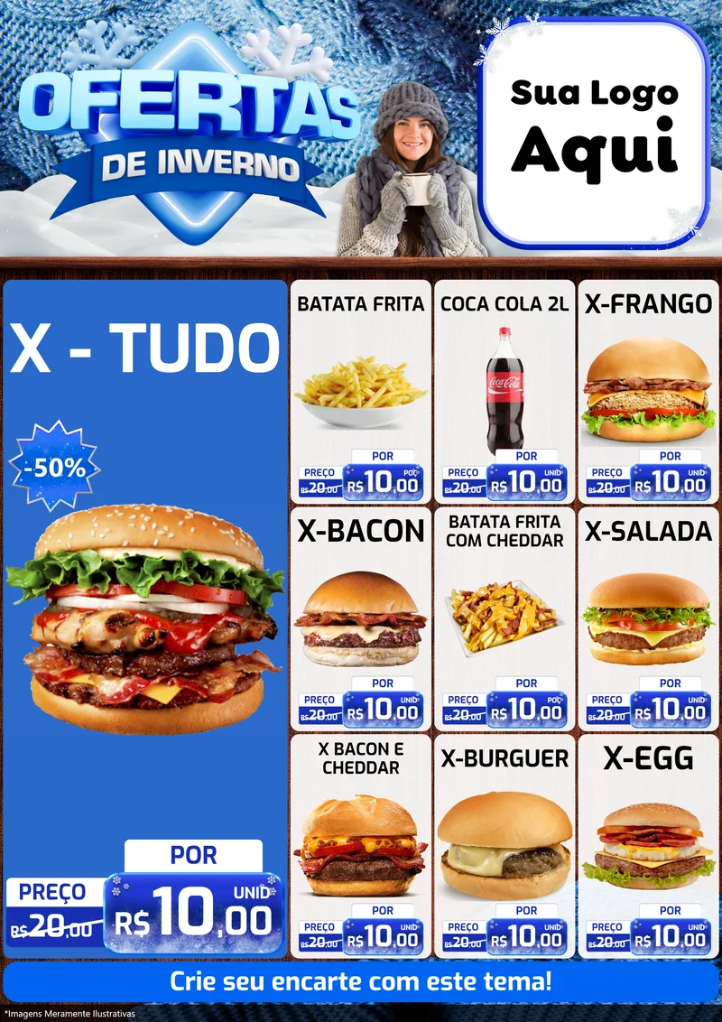 Modelo de Encarte para Encarte A4 Vertical com o tema Ofertas de Inverno para Hamburgueria