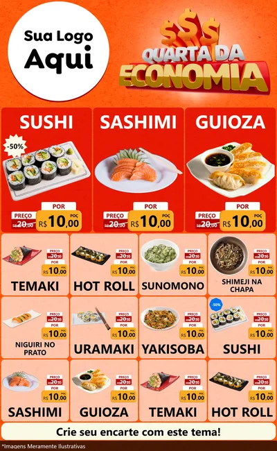 Modelo de Encarte para Encarte Grande com o tema Quarta da Economia para Comida japonesa